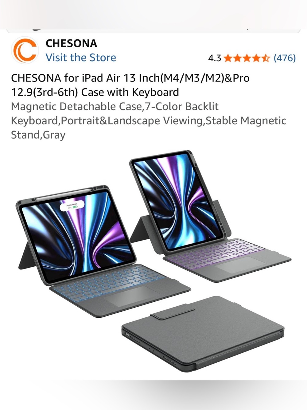 Gray Magnetic Detachable Tablet Keyboard Case